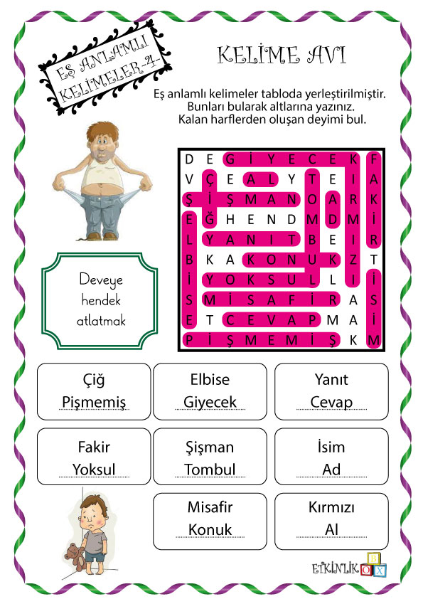 Eş Anlamlı Kelime Avı-4-çözüm