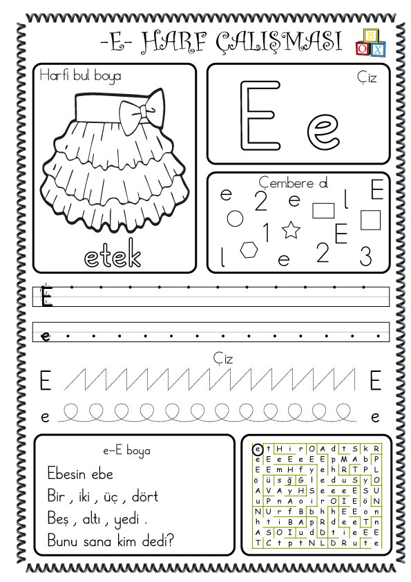 E Harf Çalışması