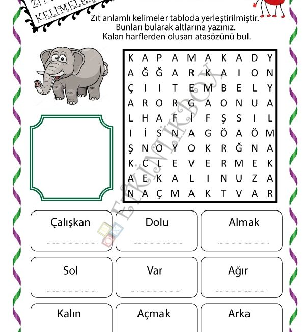 Zıt Anlamlı Kelime Avı-1-f