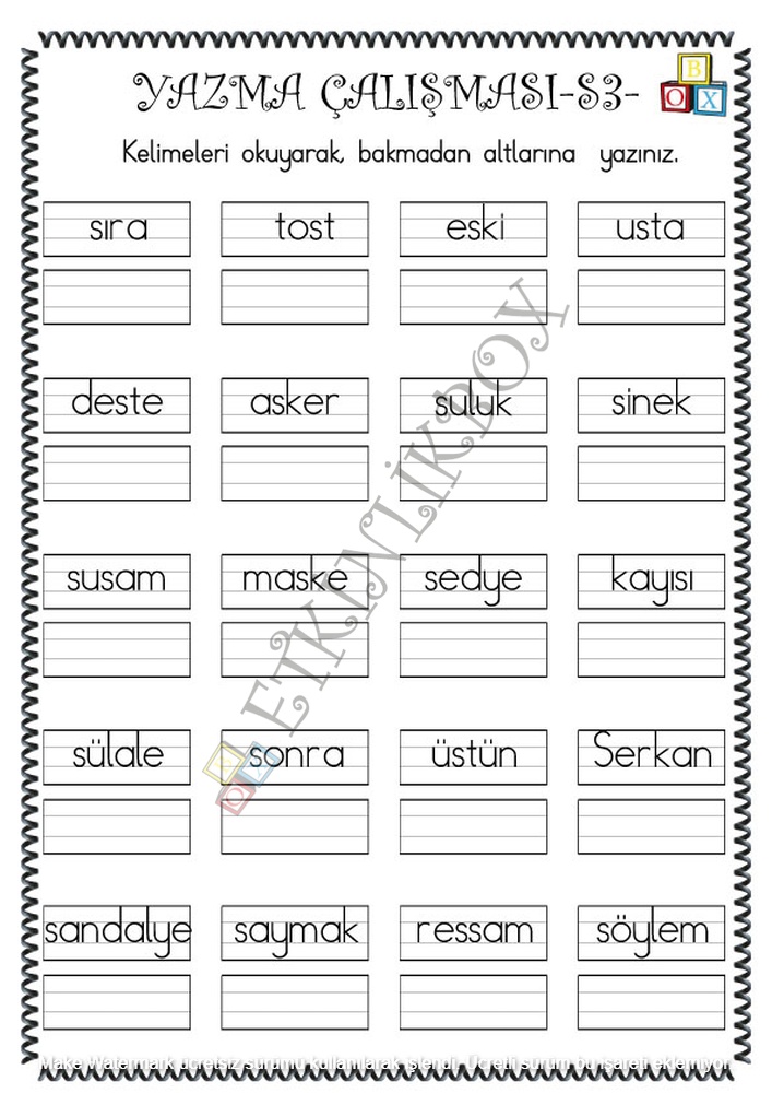 Yazma Çalışması S3f